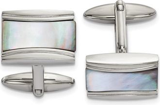 Diamond2Deal Stainless Steel Polished Rectangle Mother of Pearl Cufflinks