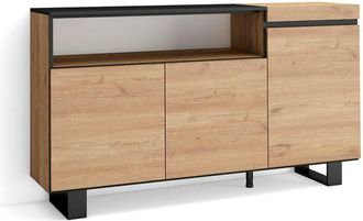 Skraut Home Credenza, Mobile, Cucina, Madia, mobile ingresso, 150x87x35cm, 3 Porte, Design industriale, Stile moderno, Rovere e nero - Skraut Home
