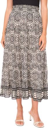 Halogen Tiered Smocked Midi Skirt in Rich Black Print at Nordstrom Rack, Size X-Large