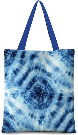 Generic Blue Tie-Dye Canvas Tote Bag, Cotton Linen Shoulder Bag, 15.75 x 13.78 Inches, Artistic Design with Zipper and Inner Pocket (Blue tie-dye 10)