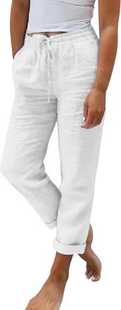 Generic Harem Trousers for Women UK, Linen Womens Ladies Summer Cotton Trouser Casual Beach Pull On Elasticated Waist Lounge Pants Full Length Pant Straight L