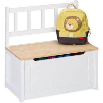 Relaxdays Panca Contenitore per Bambini, Cassapanca Portagiochi da Cameretta, hlp: 55x57x31 cm, in Legno, Bianco Marrone - Relaxdays
