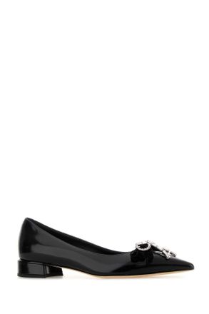 Jimmy Choo London Womens Black Leather Auria Ballerinas Blackcrystal Ballerine Flat Shoes