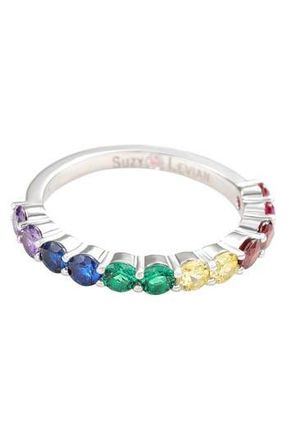 Suzy Levian Sterling Silver Rainbow Cubic Zirconia Half Band Ring at Nordstrom Rack, Size 5.5