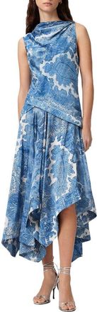 AllSaints Prue Paisley Floral Asymmetric Hem Dress in Joanne Blue at Nordstrom, Size 10 Us
