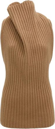 Victoria Beckham draped ribbed top - women - Lambs Wool/Polyamide - S - Neutrals