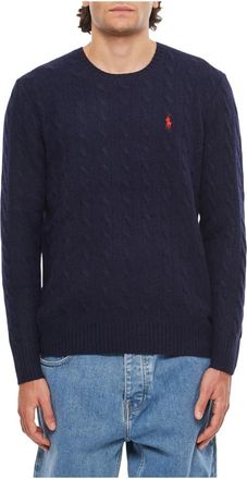 Polo Ralph Lauren Round-neck Knitwear, male, Blue, Size: XL Cable-Knit Jumper