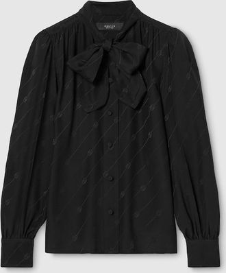 Gucci Silk Cr&ecirc;pe Satin Interlocking G Shirt, Black, Ready-to-wear