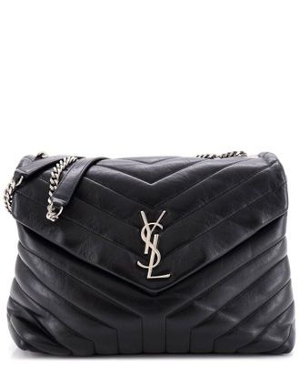 Saint Laurent Black Matelasse Chevron Leather Loulou Shoulder Bag Medium (Authentic Pre-Loved)