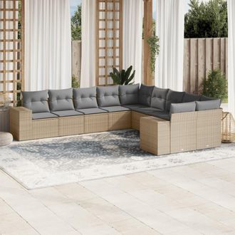 vidaXL Juego De Sof&aacute;s Jard&iacute;n Con Cojines Beige 10 Pzas Rat&aacute;n Sint&eacute;tico Vidaxl