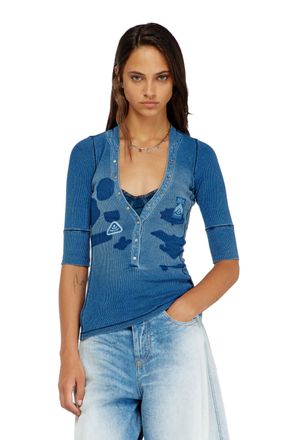 Diesel Henley top with shadow-patch effects - Tops - Woman - Blue