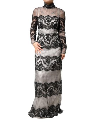 Dolce & Gabbana Womens Lace-Paneled Silk Blend Dress Multicolor