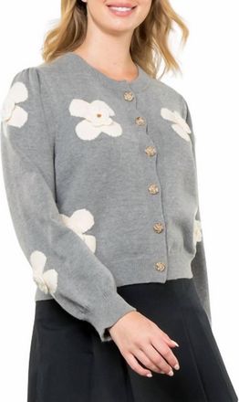 THML Clothing Flower Knit Cardigan In Grey