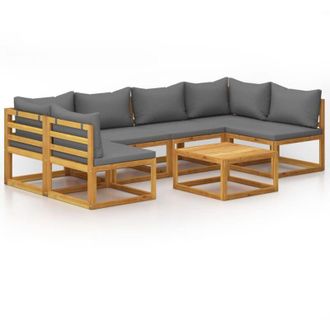 vidaXL Muebles De Jard&iacute;n 7 Pzas Cojines Madera Maciza De Acacia Vidaxl