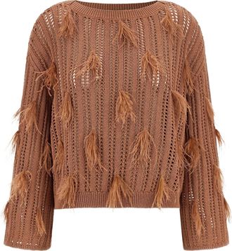 Twin-Set Brown Cropped Openwork Knit Sweater