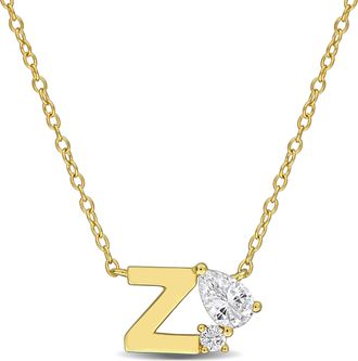 Mimi & Max 3/4ct TGW Created White Sapphire Q Initial Necklace Yellow Plated Sterling Silver
