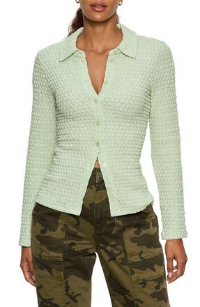 Sanctuary Dreamer Textured Bubble Knit Button-Up Shirt in Detox Green at Nordstrom, Size Medium