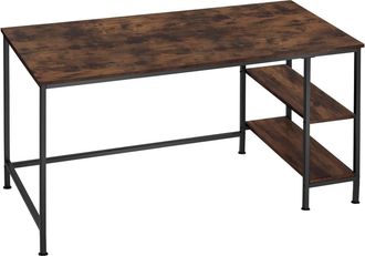 TecTake Escritorio, madera y acero 2 estantes 140 x 60 x 76,5 cm madera oscura