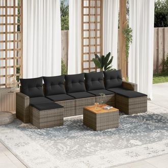 vidaXL Vidaxl - Set De Sof&aacute;s De Jard&iacute;n 8 Pzas Y Cojines Rat&aacute;n Sint&eacute;tico Gris