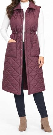 Papillon Drawstring Waist Puffer Long Vest In Plum