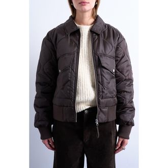 Topshop Quilted Bomber Jacket in Brown at Nordstrom Rack, Size X-Small