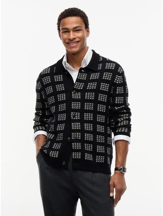 Tommy Hilfiger Mens New York Label Wool-Blend Polo Cardigan - Black - XL