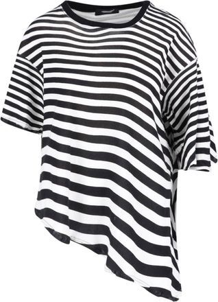 Undercover Black/White Asymmetrical Hem Striped T-Shirt