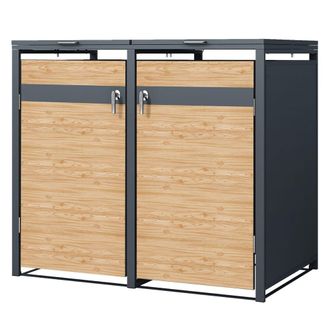 ML Design Cobertizo doble para cubos 240L antracita aspecto alerce tapa y puerta