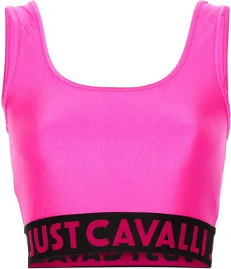 Just Cavalli logo-waistband cropped top - women - Polyamide/Spandex/Elastane - 38 - Pink