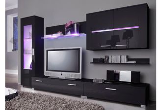 Höltkemeyer Wohnwand »Flame« 6tlg.-Set besteht aus 1 Standvitrine, 1 Wandboard, 1 Hängeschrank, 1 Winkelregal und 2 TV-Lowboards