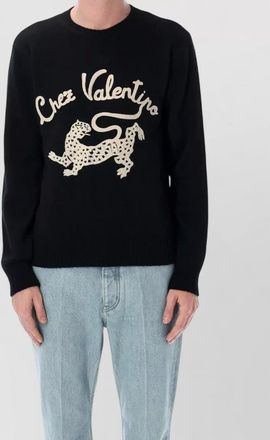 Valentino crew neck sweater graphic motif rib trims