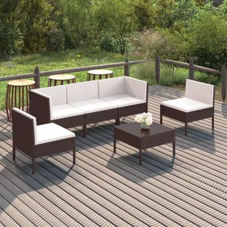 vidaXL Set Muebles De Jard&iacute;n 6 Pzas Y Cojines Rat&aacute;n Sint&eacute;tico Marr&oacute;n Vidaxl