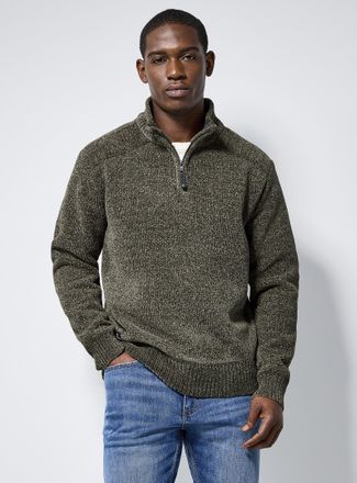 Point Zero Mens Heathered chenille knit zip-neck sweater