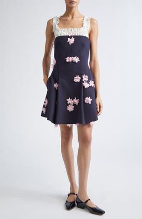 Stine Goya Floral Appliqu&eacute; Mixed Media Fit & Flare Cocktail Dress in Pink Petunia at Nordstrom Rack, Size Xx-Small