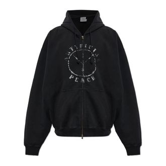 VETEMENTS Hoodies & sweatvesten, Heren, Zwart, M, Katoen, Gedrukte sweater