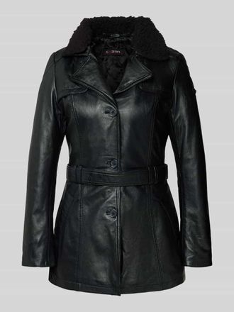 Cabrini Ledermantel mit Reverskragen in Black, Größe 34