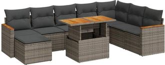 vidaXL 9 Piece Garden Sofa Set with Cushions Grey Poly Rattan Acacia vidaXL