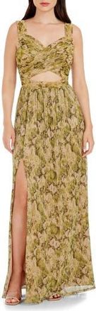 Dress The Population Mirabella Cutout Evening Gown in Lime Green Multi at Nordstrom Rack, Size X-Large