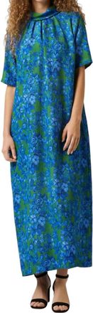 Ann Mashburn Luisa Dress In Green/blue Hestia Silk Nylon Cloquet