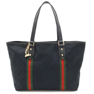 Gucci Black Green Red Color Gg Canvas Leather Shoulder Bag Tote Bag (Pre-Owned)