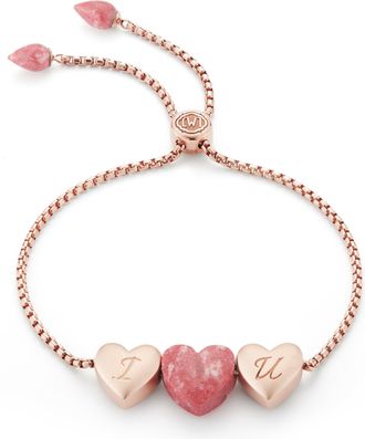 LuvMyJewelry Luv Me Love Heart Thulite Gemstone Rose Gold Plated Sterling Silver Bracelet
