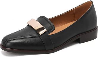 TinaCus Round Toe Genuine Leather Handmade Low Chunky Heels Womens Casual Loafers Shoes, Black, 8 UK