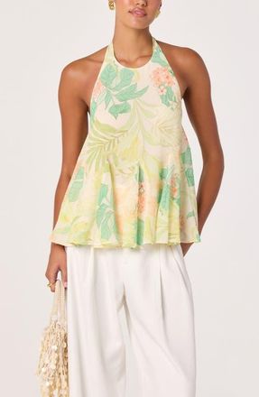 ASTR the Label Belen Floral Print Halter Top in Green Peach Tropical at Nordstrom, Size X-Small