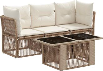 vidaXL Conjunto De Sof&aacute;s De Jard&iacute;n 4 Uds. Beige Rat&aacute;n Sint&eacute;tico Vidaxl
