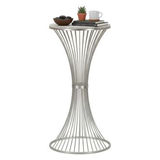 Dmora Dmora - Mesa De Caf&eacute; Merli, Mesa De Centro Baja, Revistero Para Sof&aacute;, Estante De La Sala De Estar, Plata, 50x50 H100 Cm