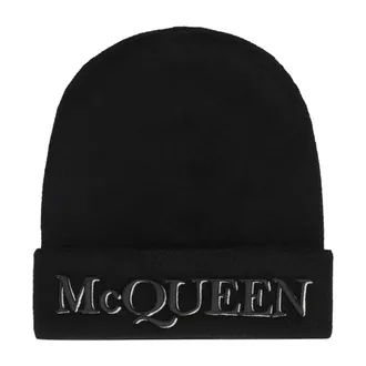 Alexander McQueen Alexander McQueen, Beanies, male, Black, Size: L Embroidered Logo Beanie Hat