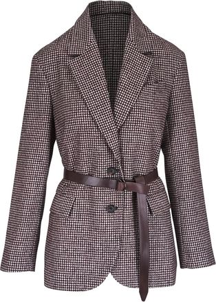 Brunello Cucinelli Blazer con cintura e motivo pied-de-poule - Marrone