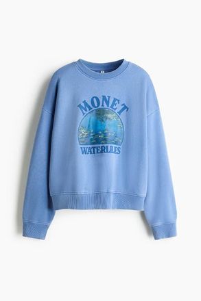 H&M Oversized Print-motif Sweatshirt in Blue/monet at Nordstrom, Size Xx-Large