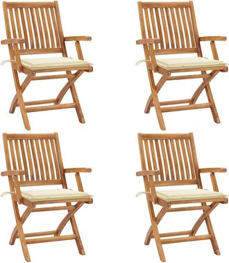 vidaXL Vidaxl - Sillas De Jard&iacute;n Plegables 4 Uds Madera Maciza Teca Con Cojines