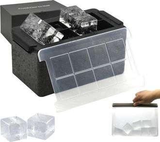 OEM Bandejas Para Cubitos De Hielo Transparentes - Cubitera Gigante Transparente De 5 Cm, 8 Cubitos De Hielo Grandes Para Whisky Y C&oacute;cteles Con Bolsa De A